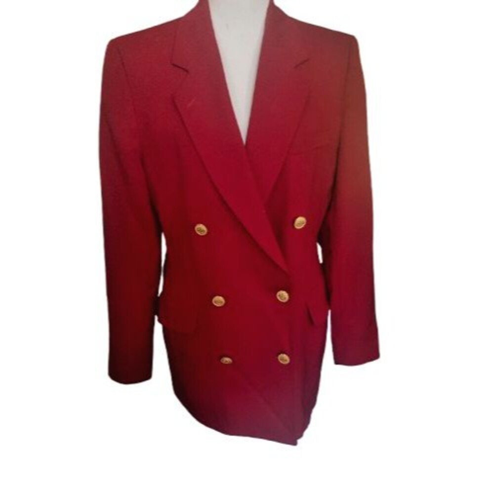 NEW VTG ANN FREEDBERG Double Breasted Red Wool Blazer Pointed Lapel Size 10